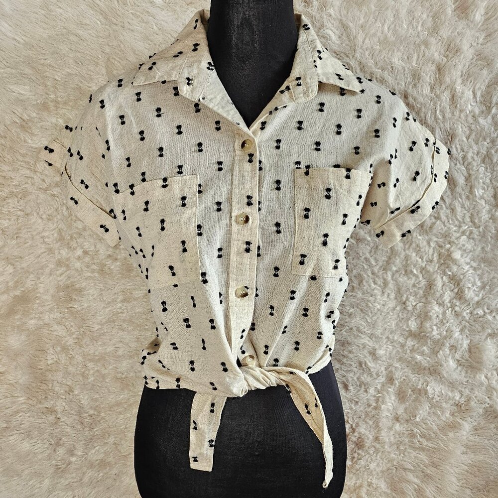 Sim & Sam Women's Cream Linen Blend Crop Top Size S